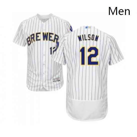 Mens Milwaukee Brewers 12 Alex Wilson White Home Flex Base Authentic Collection Baseball Jersey